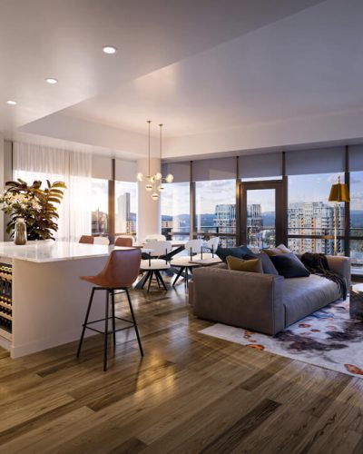 Unit D1 Living Room and Kitchen